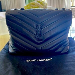 Loulou Medium YSL Matelasse Calfskin Flap-Top Shoulder Bag, Matte Black Hardware